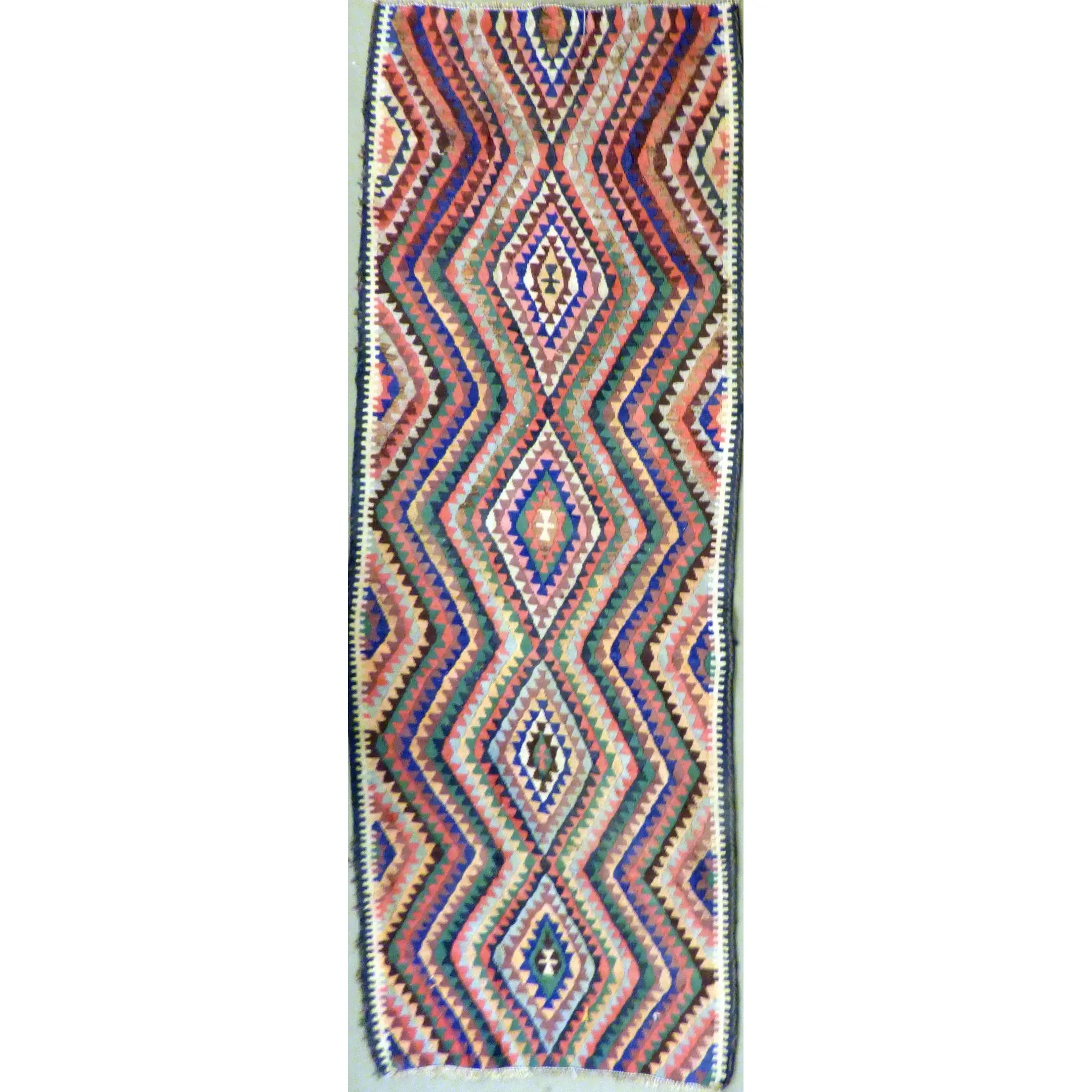 One Of The Kind Authentic Hand-Knotted Sanandaj Vintage Kilim 11'7" X 4'9"